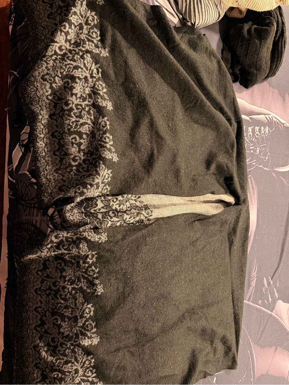 Black & Gray Patterned Poncho
